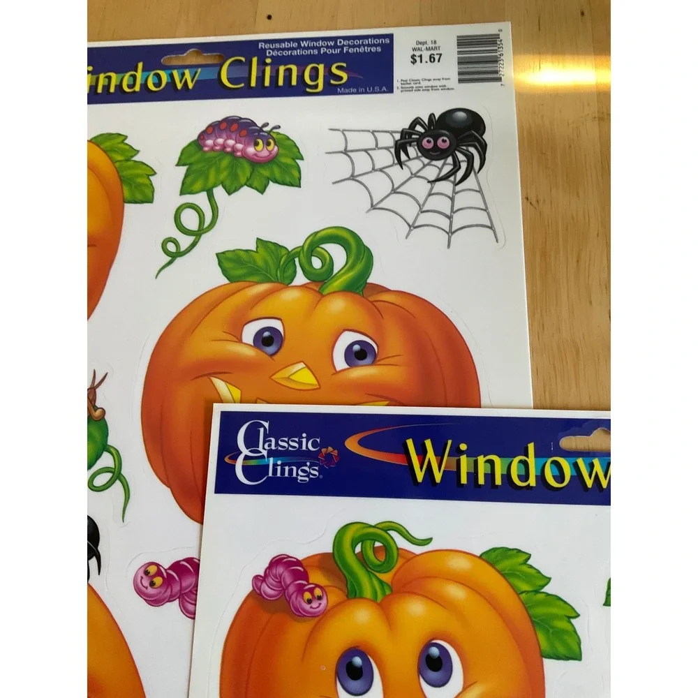 Vintage 2001 Classic Clings Halloween Window Decals Pumpkin Spider 2 Sheets NEW